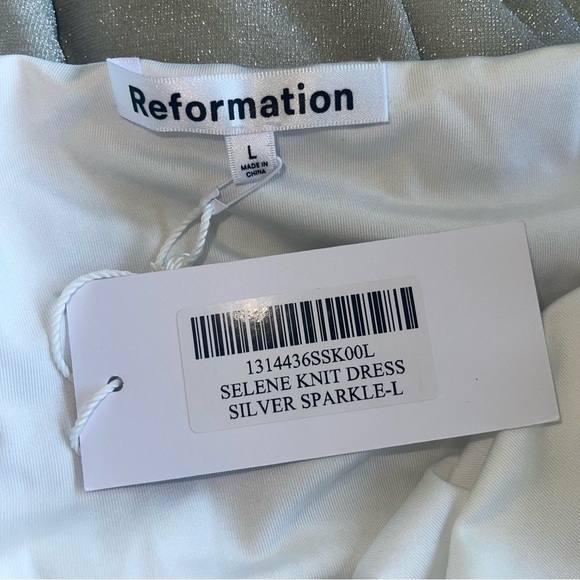 Reformation Selene Knit Dress in Silver Sparklr L Halter Neck Open Back NWT - Picture 8 of 12